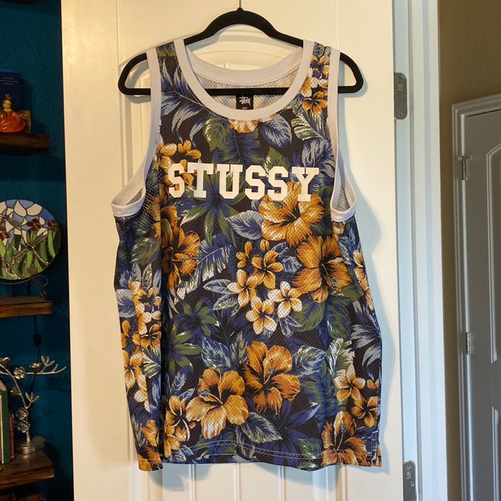 Vintage Stussy sleeveless jersey - Hawaiian print - size L